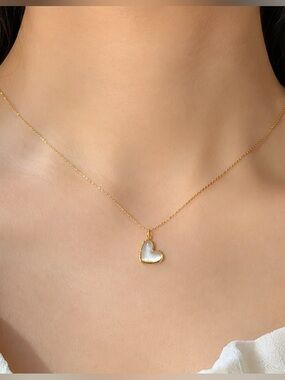 Dainty 18k Gold over Stainless Steel Real Mother of Pearl Heart Necklace